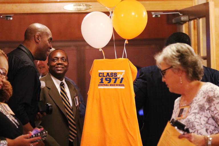 Rufus Bundridge, third from left, at the class reunion for Central High School’s class of 1977.