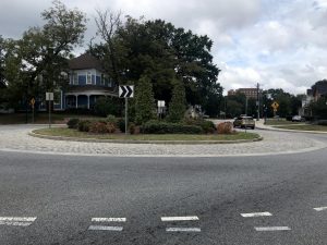 This roundabout at College and Oglethorpe streets in Macon opened in 2014 and has helped reduce the number of traffic accidents, officials say.