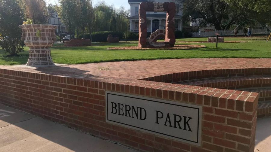 The new entrance signage and steps at Bernd Park. 