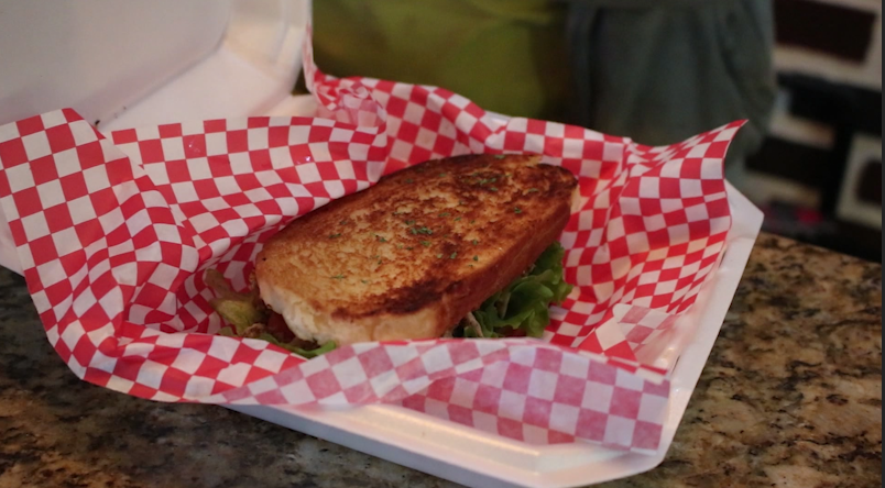 The vegan chicken salad sandwich, a popular dish at Gourmet Goody Box.