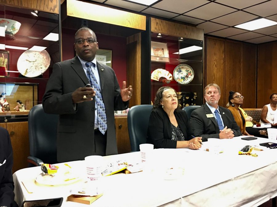 Bibb+School+District+Superintendent+Curtis+Jones+explains+items+included+in+the+2020+ESPLOST+sales+tax+referendum+to+the+Greater+Macon+Chamber+of+Commerce+at+its+September+meeting.