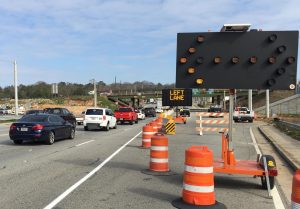 The Interstate 16 West on-ramp from northbound Spring Street closed in January 2020 due to construction, forcing drivers to turn left at the Emery Highway traffic light. 