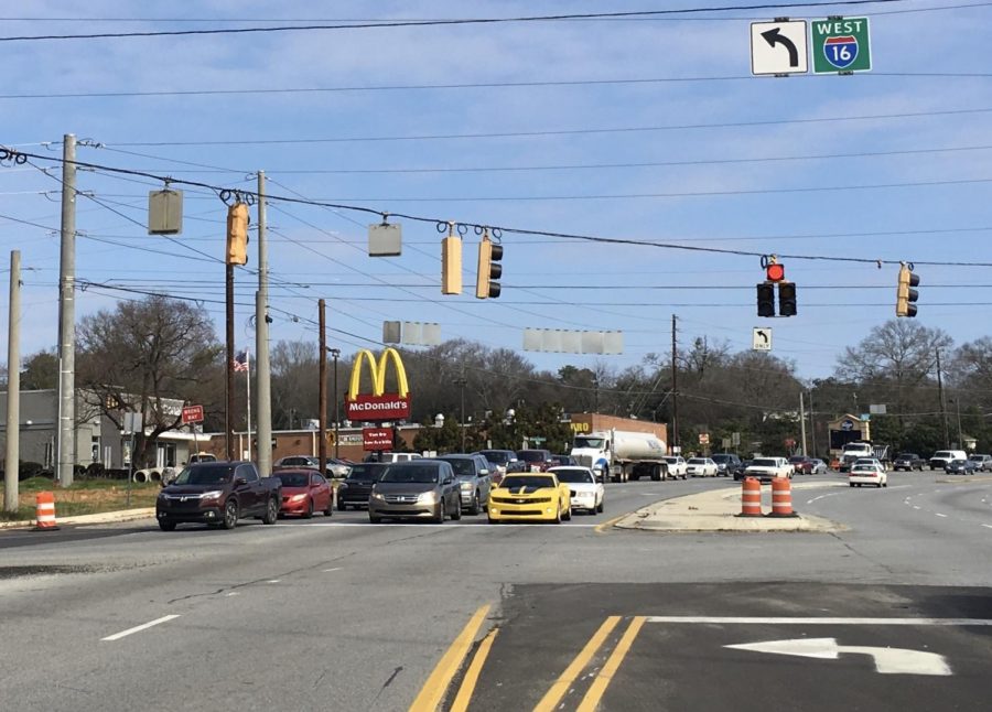 The Georgia Department of Transportation removed the No right on red sign at the Interstate 16 West entrance ramp near Gray Highway Wednesday after traffic was backing up following the closure of the Spring Street on-ramp earlier this week.