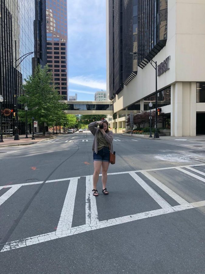 Photographing the empty streets of downtown Charlotte at lunch time with my sister, Emery, on March 30, 2020