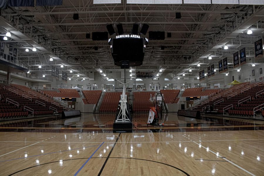 Hawkins Arena at Mercer University is empty. The season for men’s and women’s basketball ended the beginning of March. (Photo by Kayla Davis)