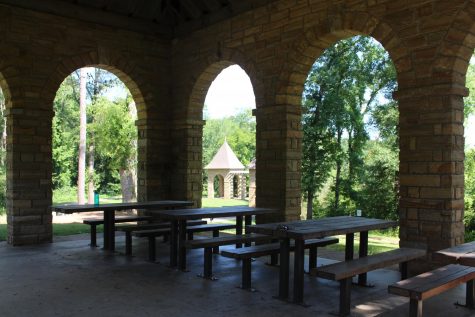 An image of the stone pavilion at Amerson River Park. 