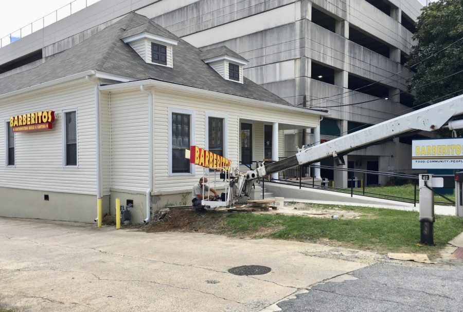 Barberitos signs go up Wednesday at 652 New St. near Medical Center, Navicent Health. The Tex-Mex restaurant  replaces the location that closed on Forsyth Road this summer.