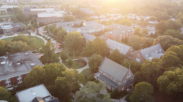 Drone camera footage of Mercer University's campus at the end of the Fall Semester.