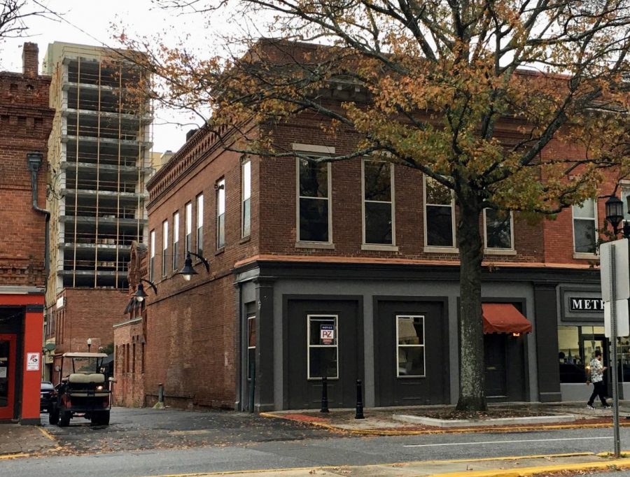 A P&Z sign in the window marks the location of new AirBnB units at 350 Second Street being proposed through a partnership with NewTown Macon. 