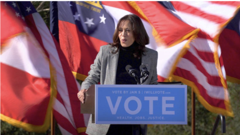 U.S. Vice President-elect Kamala Harris campaigns in Columbus, Georgia on January 21, 2020 for Raphael Warnock and Jon Ossoff. 