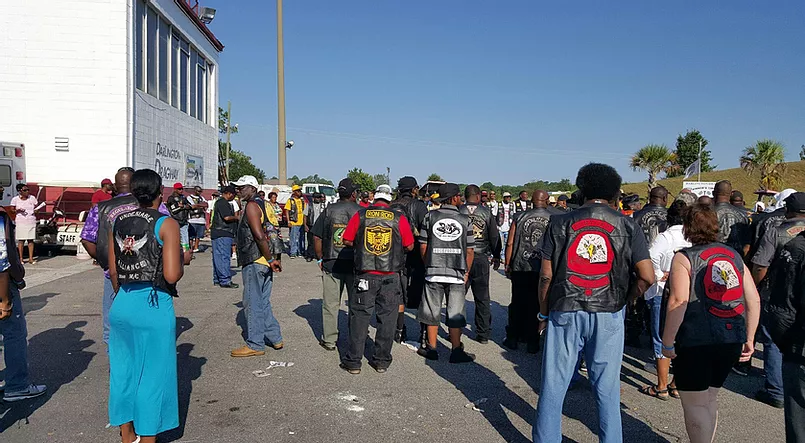 A group of motorcyclists gather at a previous iteration of the National Bikers Roundup.
