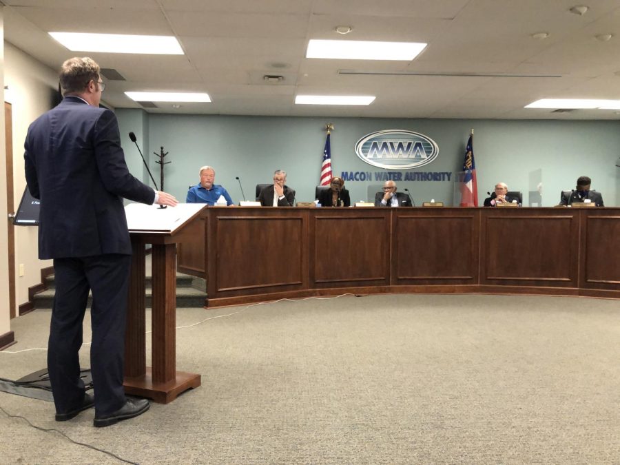 Former District Attorney David Cooke speaks at Thursdays Macon Water Authority meeting about the censure of board member Desmond Brown. Cookes special counsel investigation concluded Brown had a blatant conflict of interest in billing the authority for flood damage on behalf of a client of Browns disaster mitigation business. 