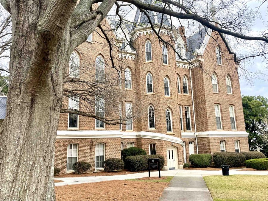A photo of the R. Kirby Godsey Administration Building at Mercer University