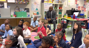 Dan Anthony Sims, the Bibb County Board of Educations sole finalist for superintendent, visits students at a Bibb County Elementary School on Monday, April 25, 2022. 