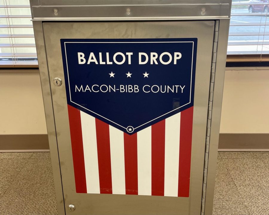 A ballot drop box located at the Macon-Bibb County Board of Elections