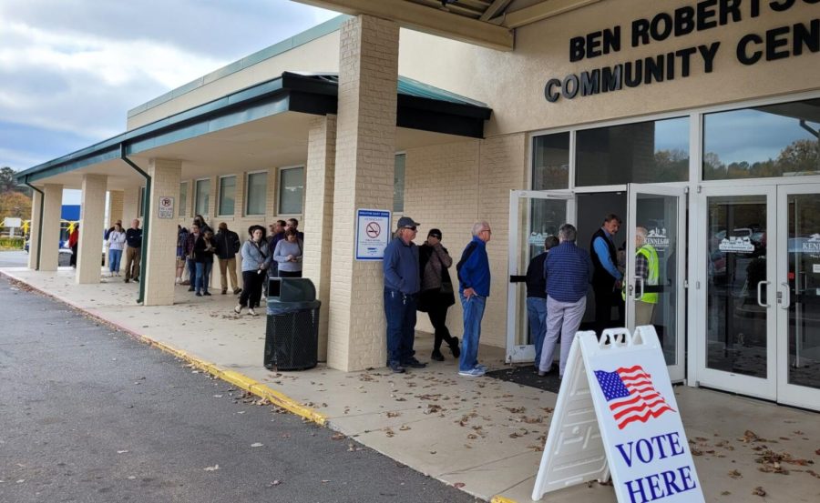 Voters line up at the Ben Robertson Community Center in Kennesaw. The wait there on Monday morning lasted about 30 minutes, but other locations saw wait times of more than an hour.