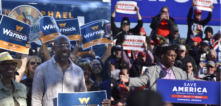 Democratic Sen. Raphael Warnock, left, and Republican challenger Herschel Walker are likely headed for a December runoff. 