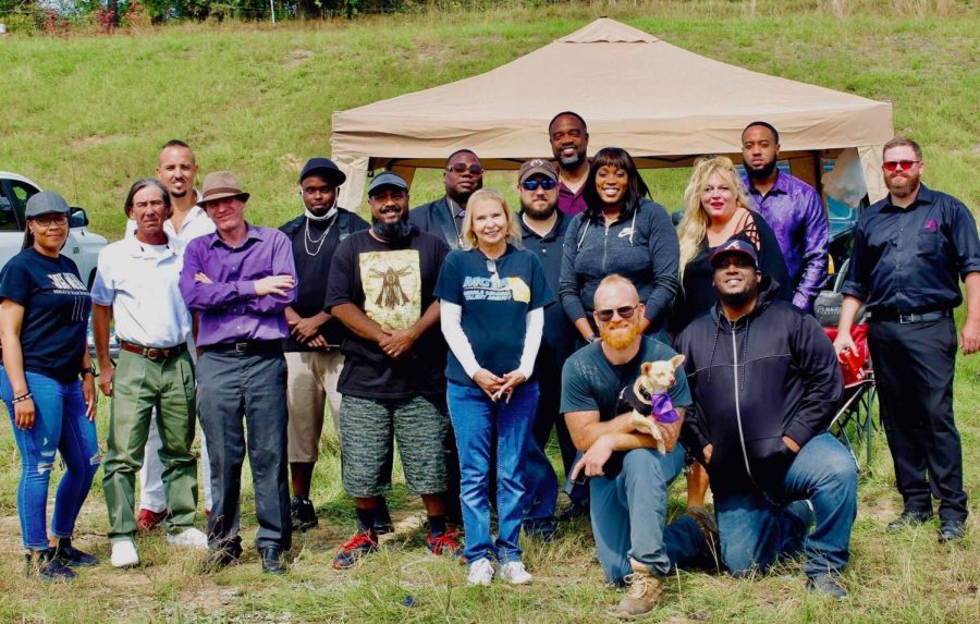 On location, Wilson poses with the cast and crew of “Low Heat” after a day of filming. Photo submitted by Terry Wilson.