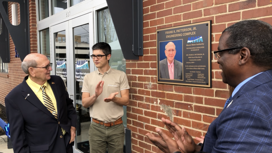 Macon Water Authority District 4s Frank Patterson  gets a round of applause after unveiling the plaque on the authoritys engineering building named in his honor. 