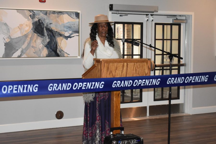 Gwendolyn Hurst speaks at the ribbon cutting for Northside Senior Village in February.