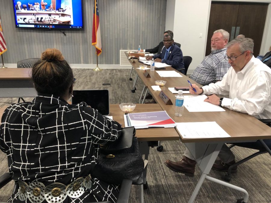 Interim Macon Water Authority Executive Director Ron Shipman, center, listens as Personnel Committee Chair Anissa Jones-Aiken suggests the authority offer Shipman the permanent position. 