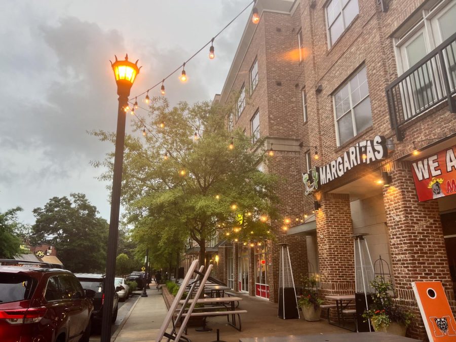 The lights are turned on outside of Margarita's on a gloomy but busy day for the restaurant.