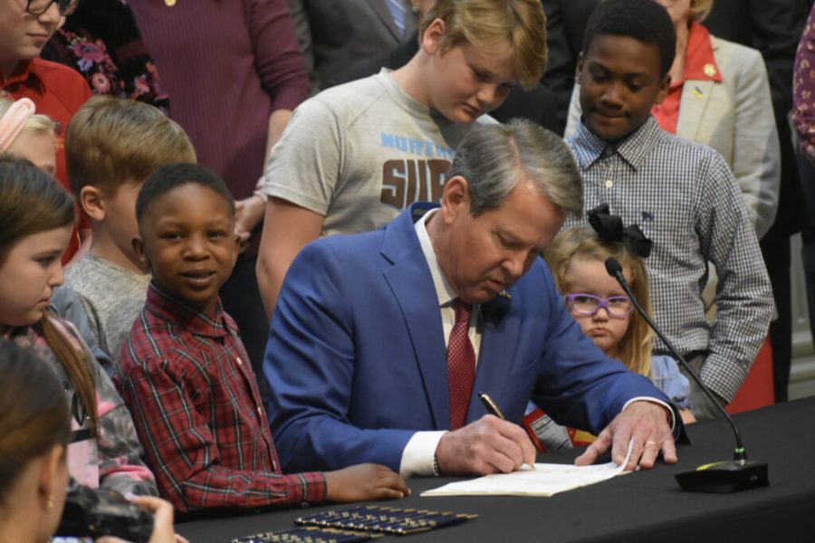 A lack of funding prompted Gov. Brian Kemp to veto a bill that increased needs-based grants for college students. Kemp signed dozens of new laws and vetoed 14 bills in 2023. File photo by Ross Williams/Georgia Recorder