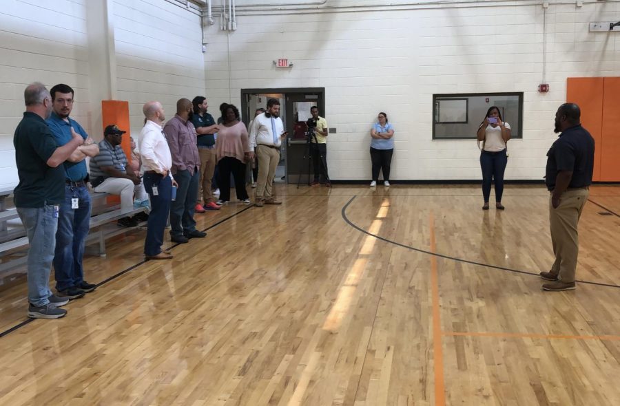 Macon-Bibb County Parks & Recreation Director Robert Walker, right, said SPLOST-funded improvements to the gym at Frank Johnson Recreation Center increased use of the facility. 