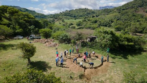 An aerial view of the footprint for the new stone water tank Mercer helped construct in the Sabana Bonita community of El Cercado, Dominican Republic from May 31-June 17, 2023.