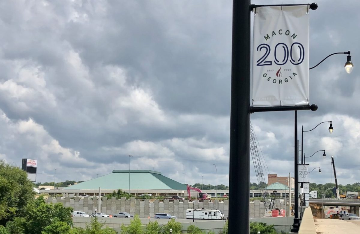 New Macon 200 Bicentennial banners are up on the Otis Redding Bridge to commemorate the citys history since its founding in 1823.