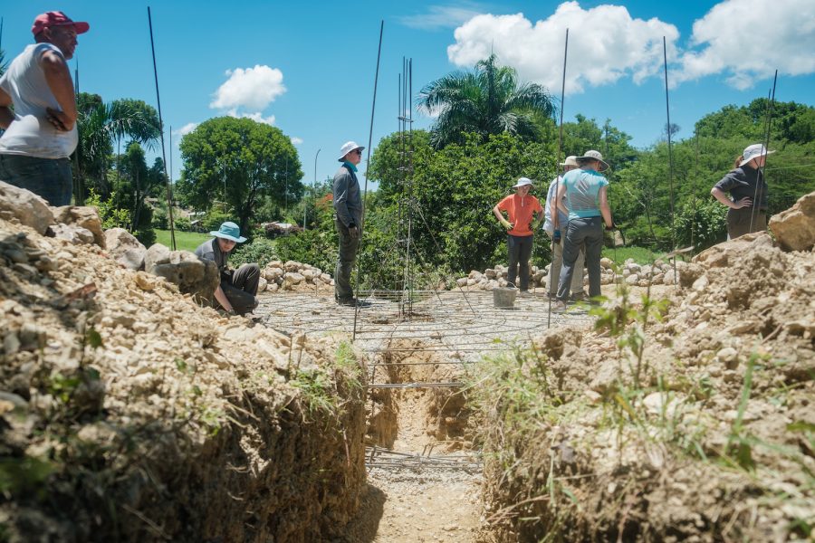 Rebar is used on the foundation floor as support. Mercer students worked in the Sabana Bonita community of El Cercado, Dominican Republic to build a new stone water tank.