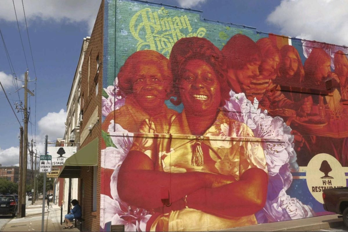 Artist Steven Tellers mural of H&H restaurant founders Inez Hill and Louise Hudson with their famous Allman Brothers Band patrons has become an attraction for the bands fans, according to the Macon Arts Alliance that is working to bring more murals to downtown.  