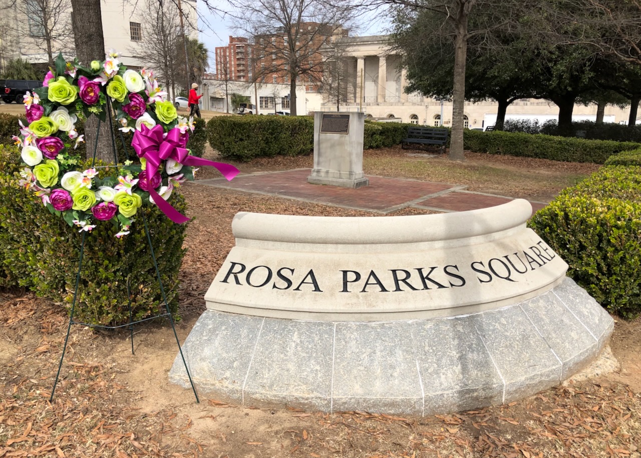The Friends of Rosa Parks Square board placed a wreath at the park that bears her name in honor of the late Civil Rights leaders 111th birthday on Feb. 4, 2024. 