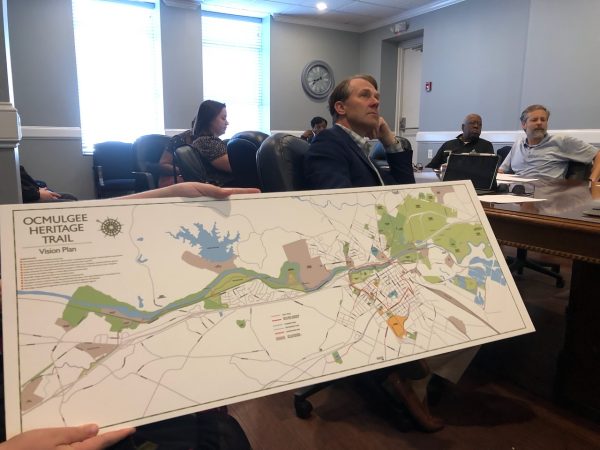 The Macon-Bibb County Urban Development Authority looks at plans for an expansion of the Ocmulgee Heritage Trail during its Thursday work session. 
