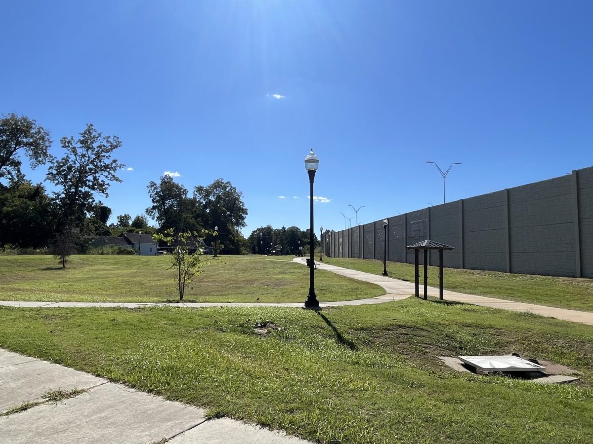 Linear Park in the historic Pleasant Hill neighborhood is separated from Interstate 75 by a barrier wall and runs between Walnut Street and First Avenue where Middle Street once was.