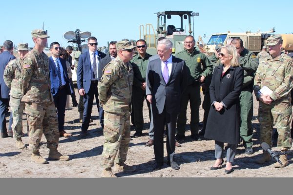 Army Master Sgt. Craig Mattoon briefs former Defense Secretary James N. Mattis and former Homeland Security Secretary Kirstjen Nielsen on border operations. Photo courtesy Craig Mattoon