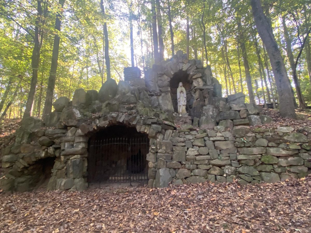 A replica of The Grotto made by the Jesuits in the early 20th century. Stephen Reichert, one of the current property owners, replaced the replica of the Blessed Mother that rests at the top right niche. Reichert also said the middle niche is an altar used by the Jesuits, while the third niche on the far left represents the place where Bernadette uncovered the spring of holy water.