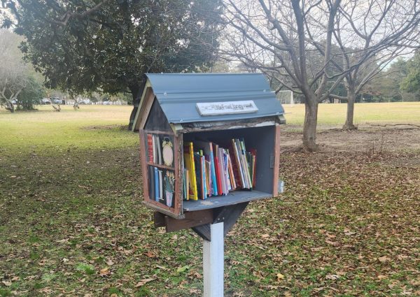 The Little Free Library in Tattnall Square Park. This site is one that Mercer University students help maintain.