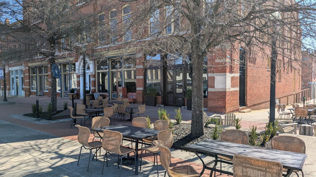 The seating area outside of Just Tap'd located in the heart of downtown Macon in the morning before it opens. Kaitlynn Kressin owns both Fall Line Brewing Co. and Just Tap'd.