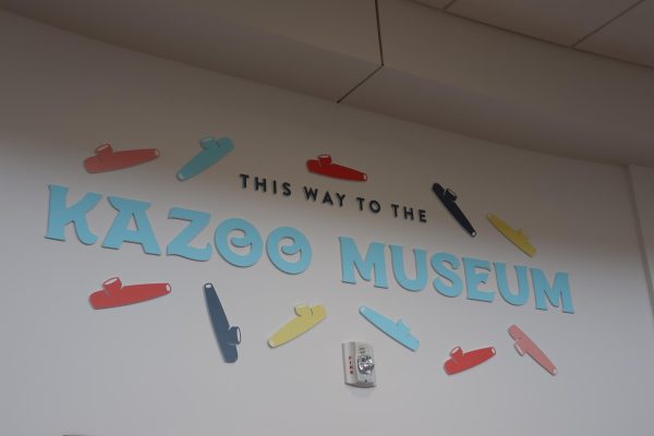 A sign outside of the National Kazoo Museum Exhibit located in the Tubman Museum is seen Wednesday, Feb. 12, 2025, in Macon, Ga. The exhibit highlights the history and cultural significance of the kazoo.