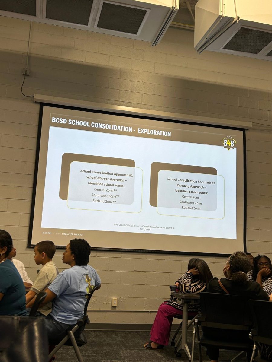Community members continue discussing school consolidation during a Town Hall Meeting hosted by the Bibb County School District on Thursday, February 6th. 