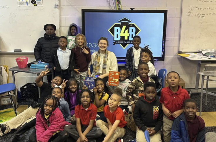 Second grade students of Ingram Pye Elementary pose for the camera as they celebrate Read Across America Day.
