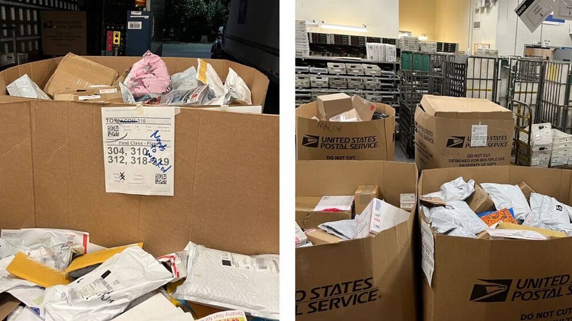 Delayed packages at the Macon Local Processing Center in Nov. 2024.