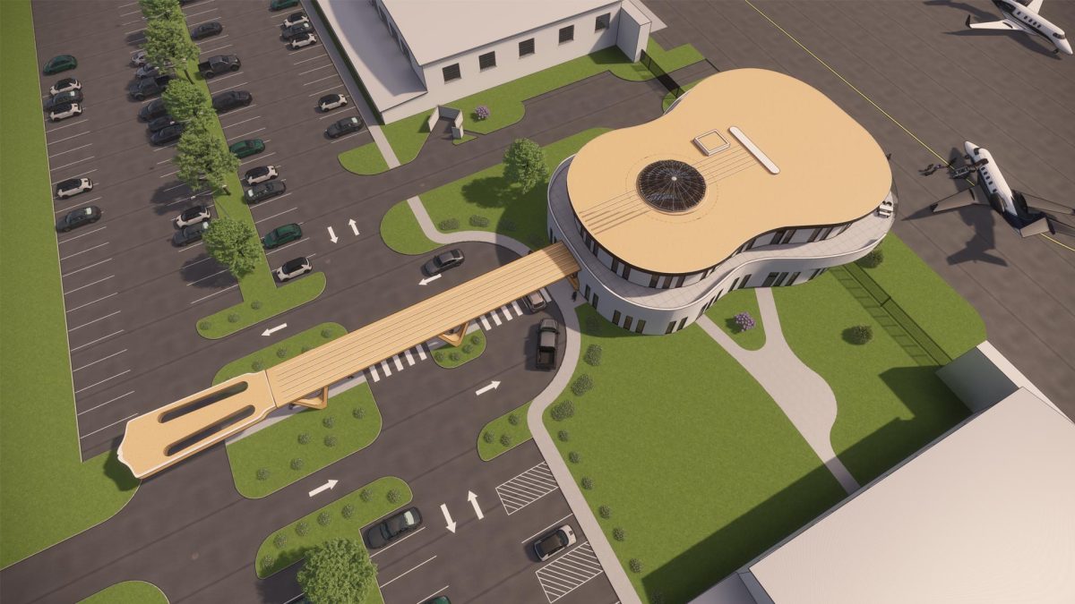 Macon-Bibb County broke ground Oct. 6 for a new guitar-shaped executive terminal at Middle Georgia Regional Airport. 