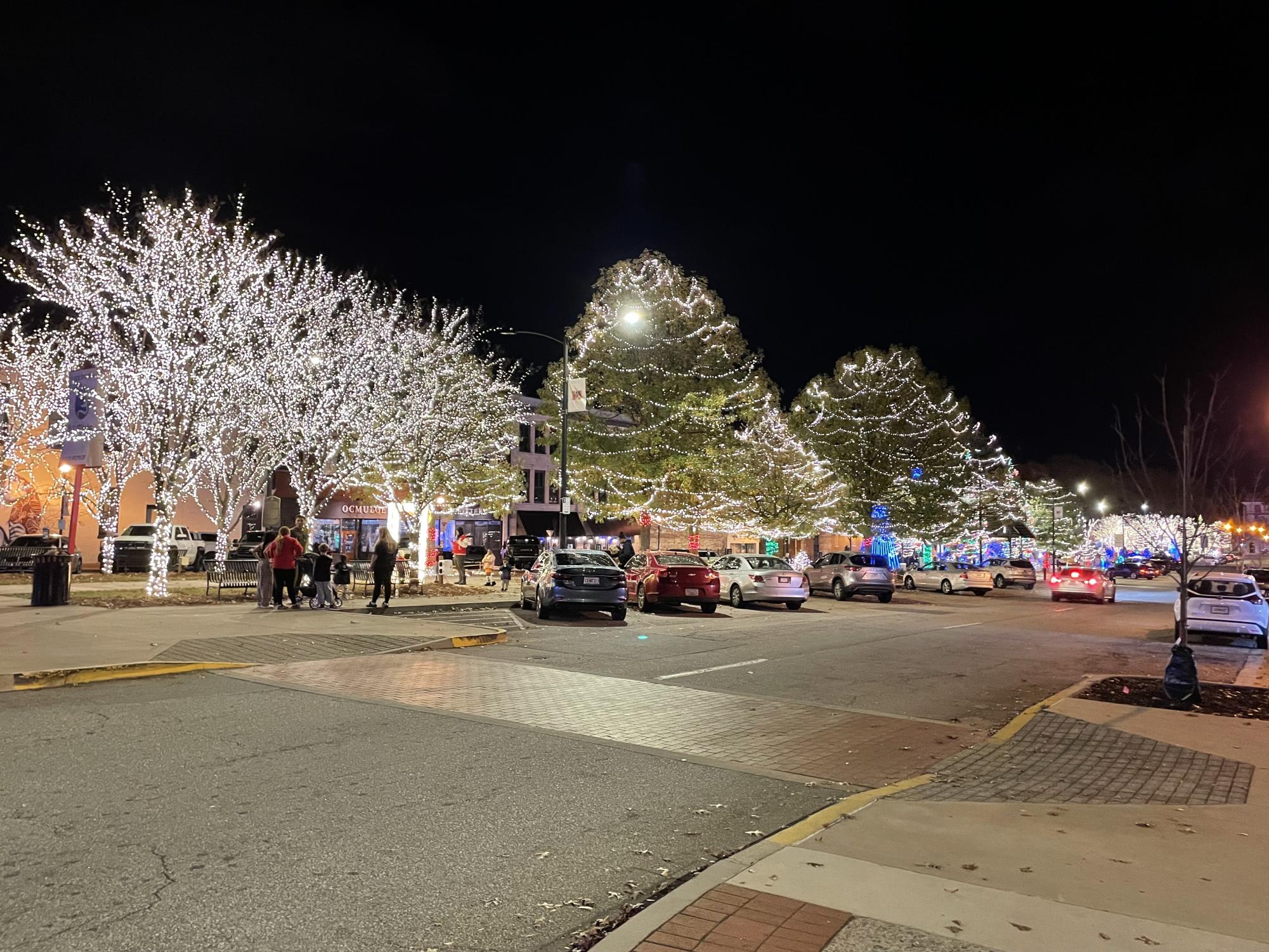 Some of the lights in Downtown Macon that will be part of the Macon Christmas Light Extravaganza are lit up in the evenings prior to the event. Nov. 24, 2025.

