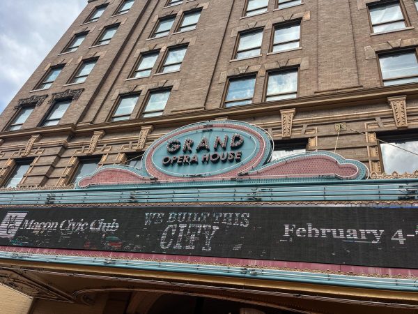 The marquee outside the Piedmont Grand Opera House located on Mulberry Street in downtown Macon.