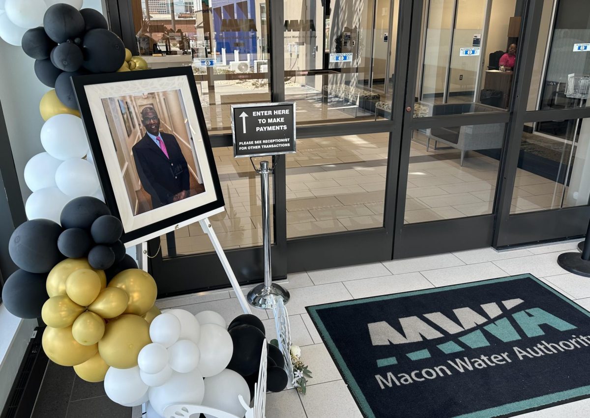 A tribute to the late Macon Water Authority President and CEO Ron Shipman greets visitors to MWA headquarters on Second Street. 