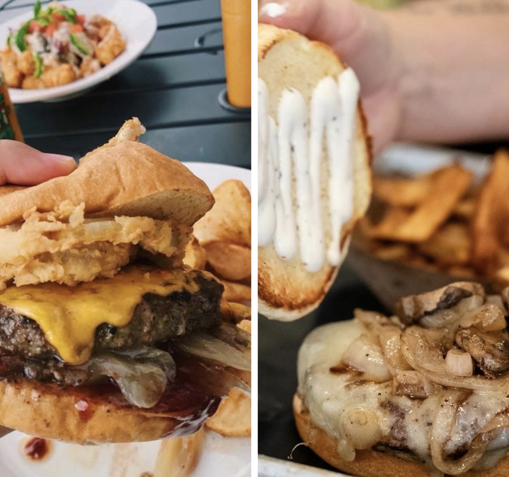 Photos provided of their burgers by Bearfoot Tavern (left) and Ocmulgee Brewpub (right). 