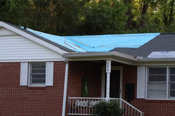 The roof of Jennifer Conway’s house on 646 Pierce Avenue tarped and waiting for repairs.