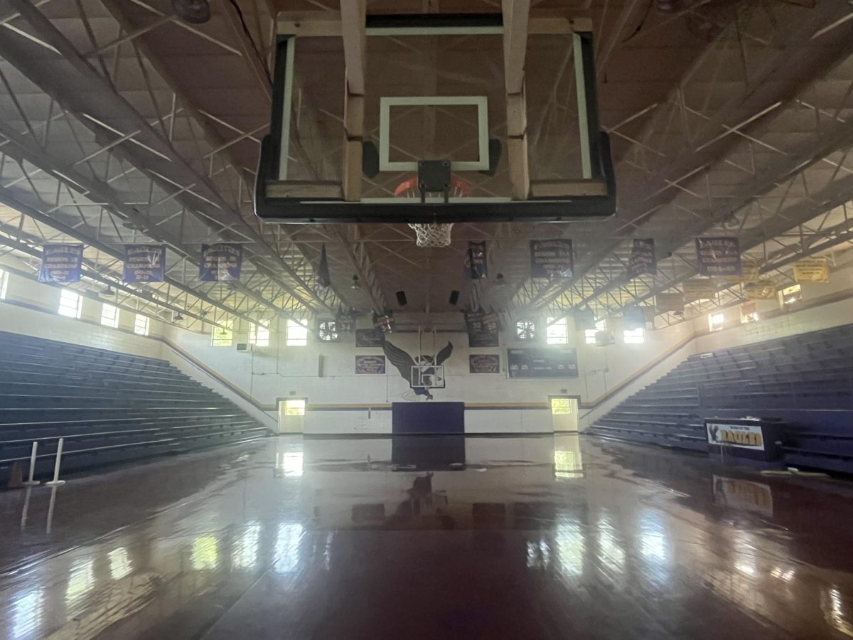 The interior of the currently abandoned Crawford County gym in Roberta, GA where J.B. Hawkins coached.
